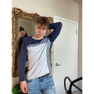 Navy Blue-and-White Long-Sleeve Allegra K T-Shirt